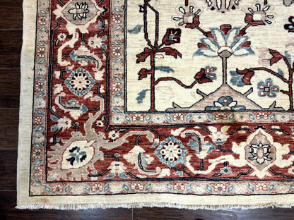 Peshawar Rug 10x14 Beige And Rust Red Hand Knotted Wool Pakistani Rug