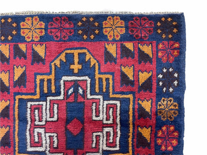 Baluchi Wool Rug Vintage Handmade Afghan 3 By 4.3 Feet Tribal Art