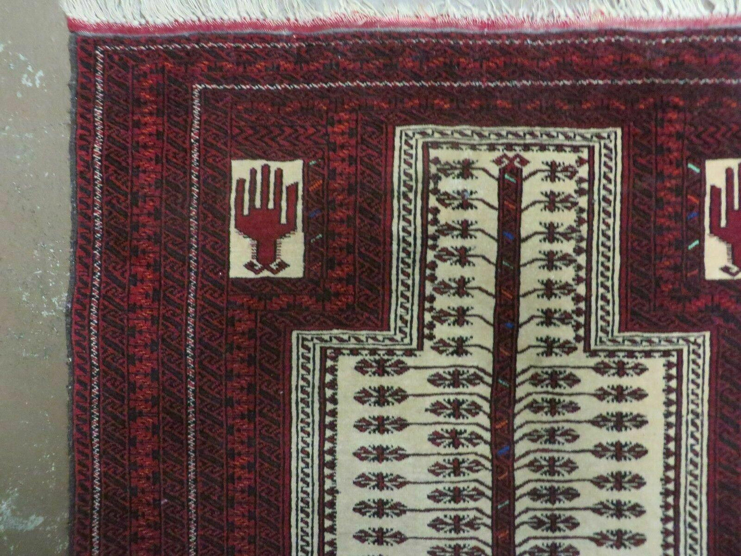 Antique Turkoman Balouchi Khamseh Prayer Rug Hand Knotted 3x5 Wool