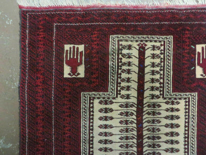 Antique Turkoman Balouchi Khamseh Prayer Rug Hand Knotted 3x5 Wool