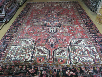 Persian Heriz Rug 8x12 Hand Knotted Wool Geometric Medallion Room Size Carpet