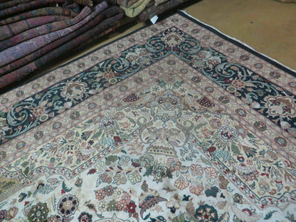 Beautiful Sino Persian Rug 9x12, Elegant High Quality Handmade Wool Oriental Carpet, Medallion with Corner Design, Floral, Black and Ivory