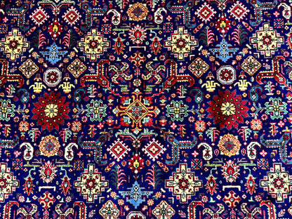 Large Persian Tabriz Rug 10x16 Navy Blue And Red Allover Pattern Hand Knotted Wool Carpet