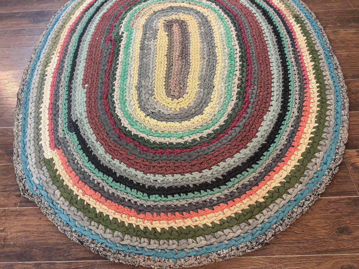 Antique Braided Wool Rug 5x7 Oval Multicolor Handmade American Carpet