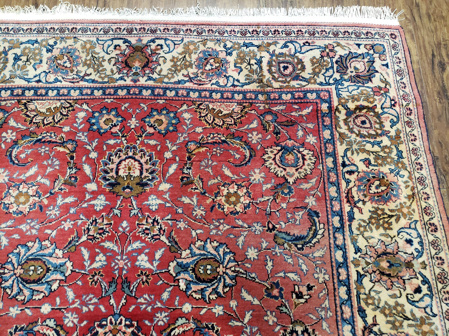 Semi Antique Persian Kashan Rug, Red & Beige, Hand-Knotted, Wool, 4'7" x 6' 6", Pair B