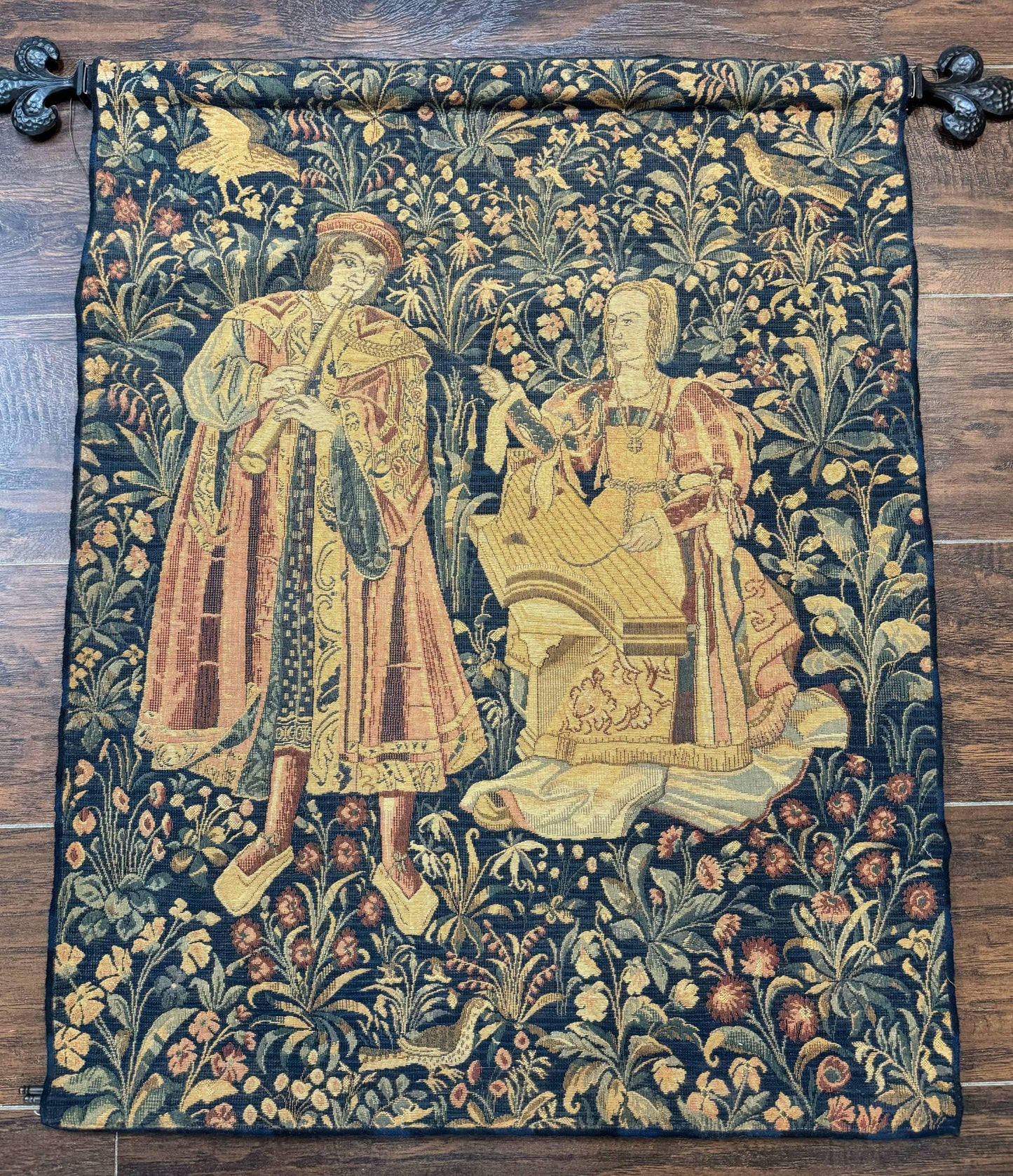 Vintage Belgium Tapestry 2x3 with Red, European Design, Flemish Tapestry