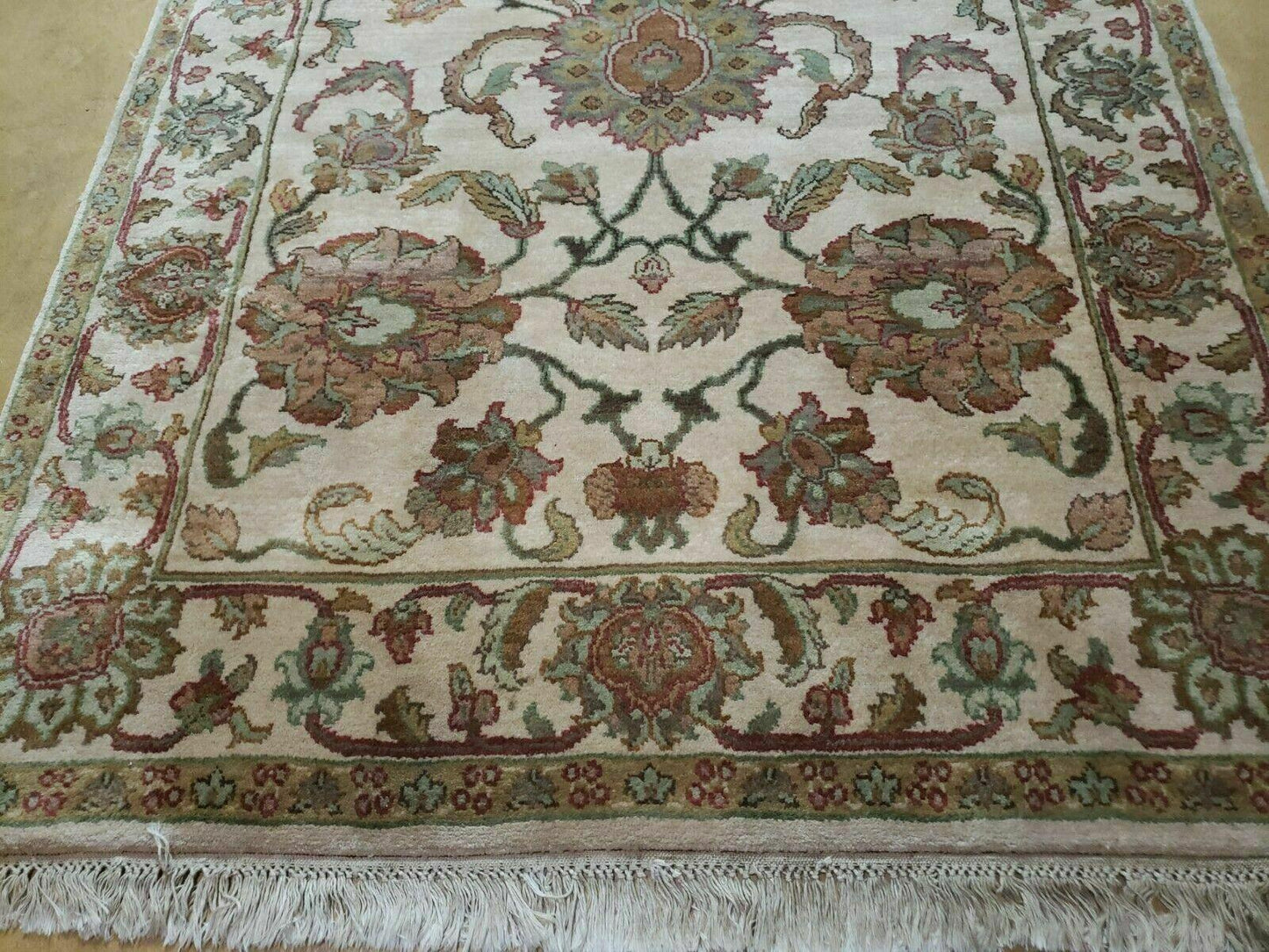 4x12 Vintage Oriental Runner Rug Hand Knotted Indian Agra Wool Tea Washed Beige