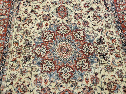 Hand Knotted Wool Rug 4x6 Beige Chinese Floral Oriental Handmade Vintage 1970s