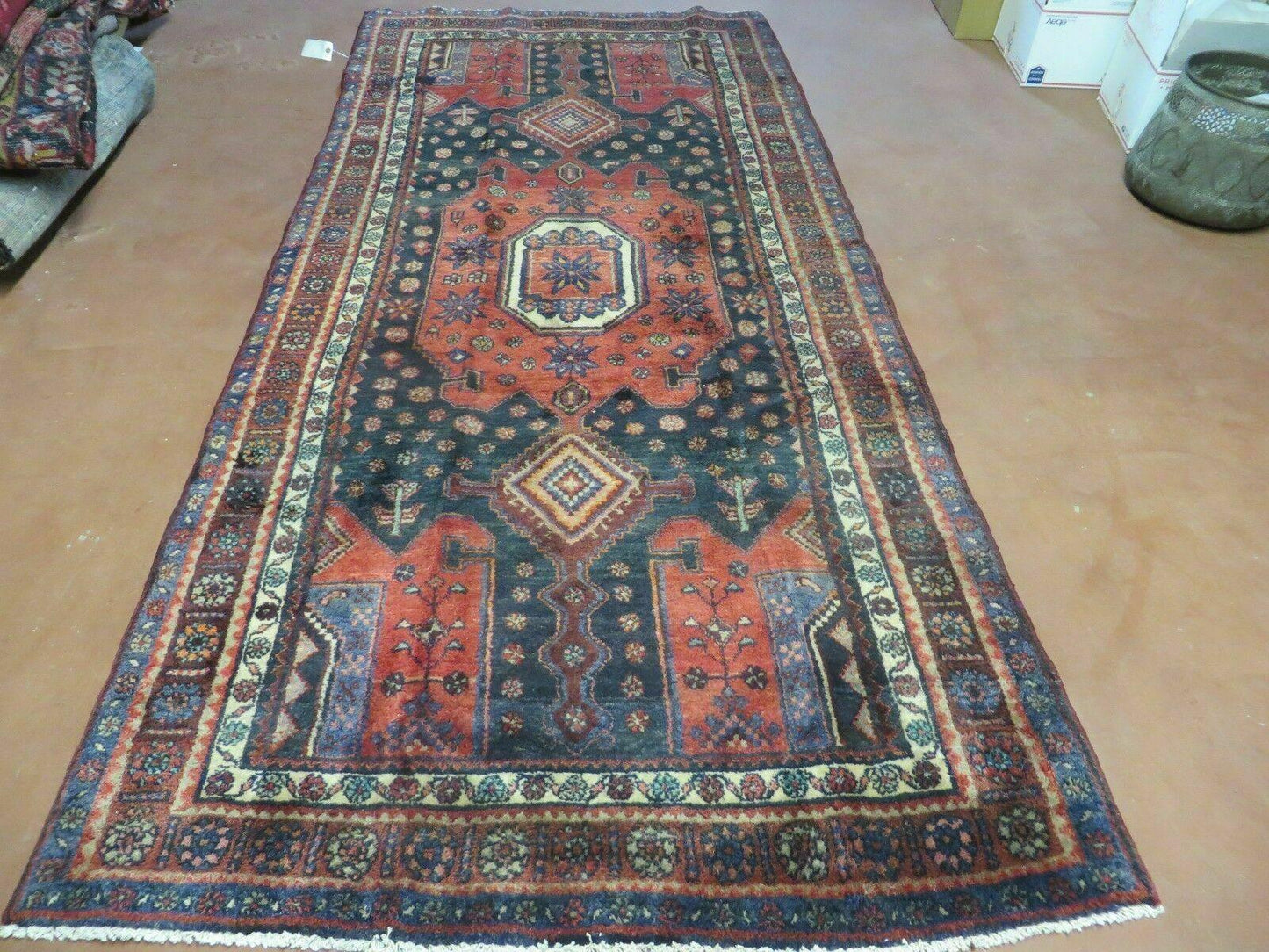 Antique Handmade Turkish Tribal Rug 4 by 9 Feet Wool Oriental Geometric Design