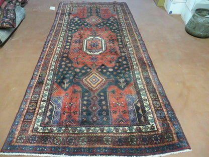 Antique Handmade Turkish Tribal Rug 4 by 9 Feet Wool Oriental Geometric Design