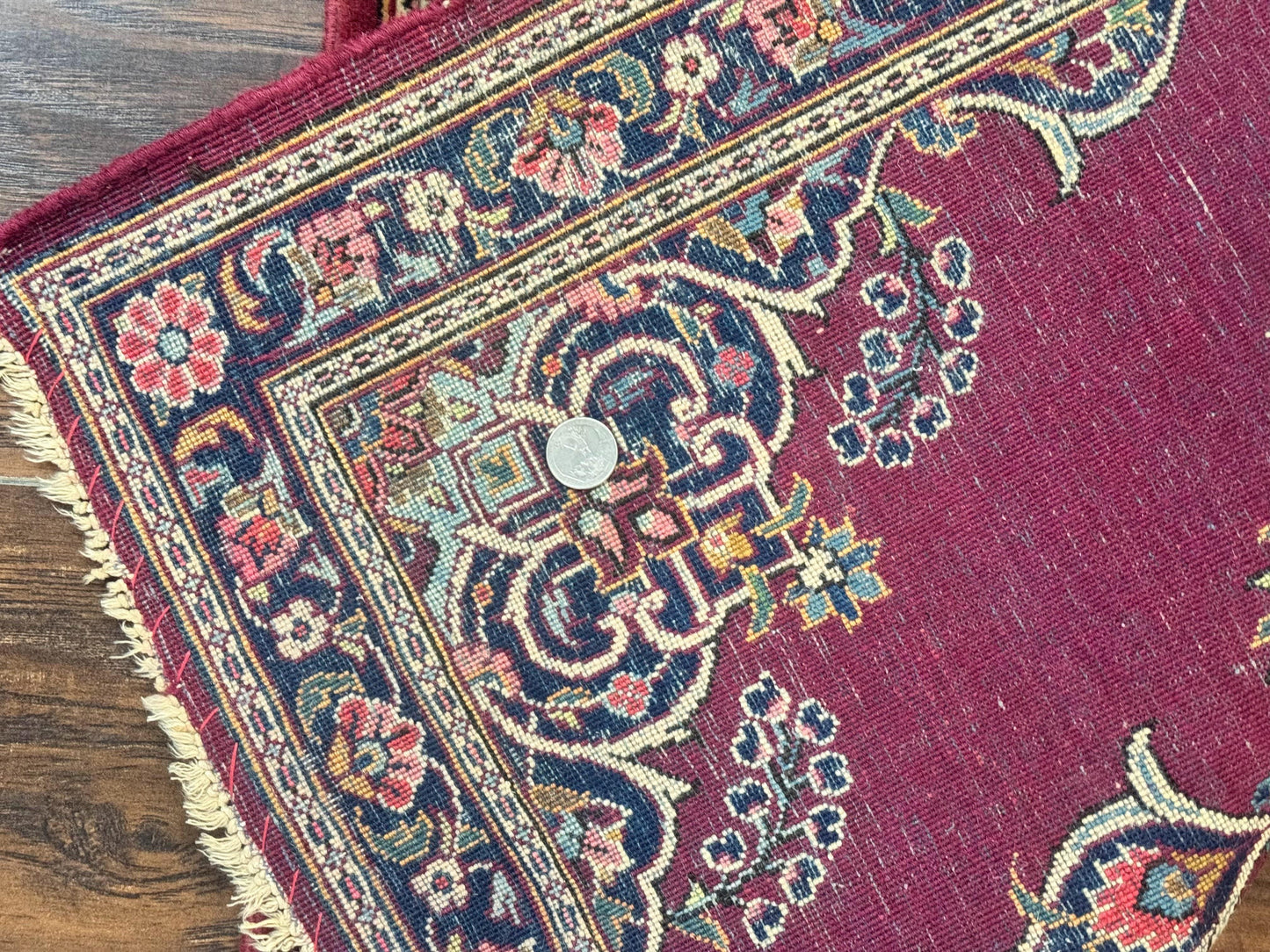 Persian Kashan Rug 2x3 Small Handmade Vintage Wool Semi Antique Carpet Red Navy