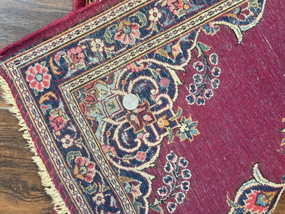 Persian Kashan Rug 2x3 Small Handmade Vintage Wool Semi Antique Carpet Red Navy