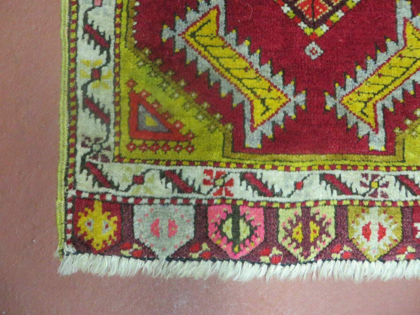 Antique Turkish Yastik Rug 2x3 Handmade Wool Oushak Red Oriental Carpet