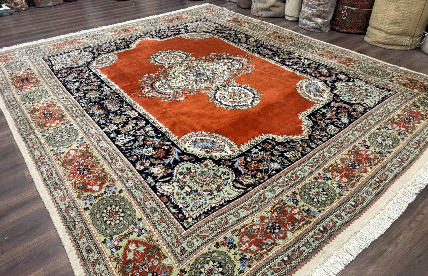 Persian Rug 11x13 Vintage Tabriz Tabatabai Semi Open Field Wool Pile