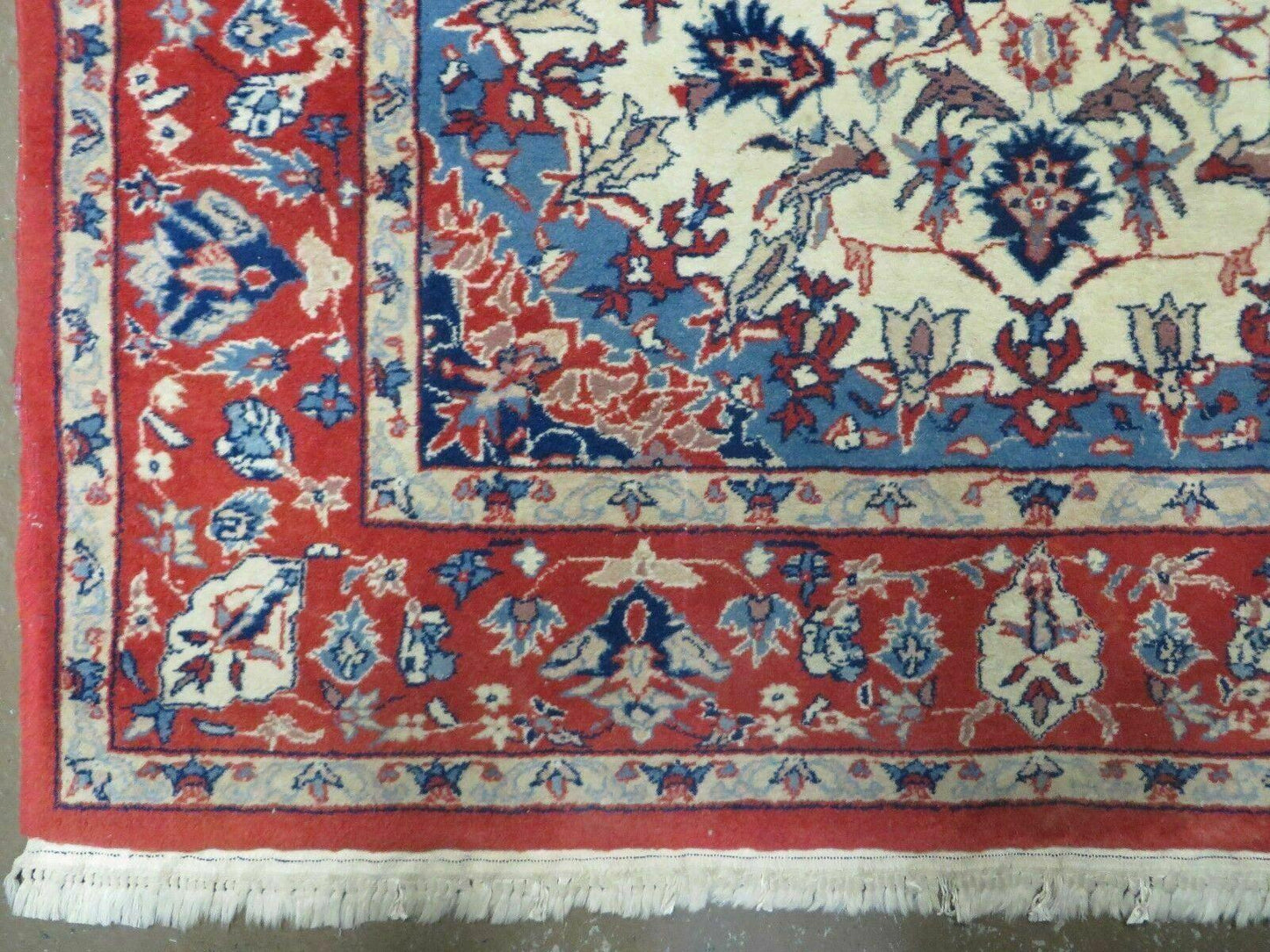 Oriental Floral Medallion Wool Rug Vintage Handmade 3x5 Beige Red Blue Veg Dyes