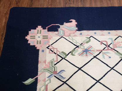 Vintage Dhurrie Rug, Indian Dhurrie 8x11 - 9x11, Wool Hand-Woven Ivory & Black Indo Carpet, Large Flat Weave Rug Living Room Rug Black White