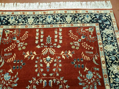 Pakistani Rug Hand Knotted Vintage 4x6 Red Highly Detailed Wool