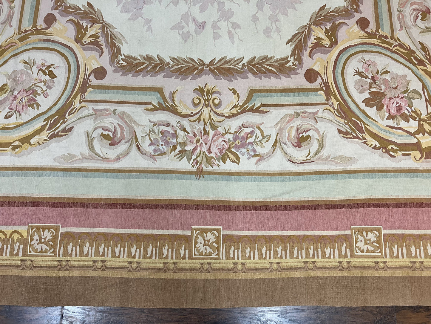 Premium Aubusson Rug 11x15 Wool Handmade Vintage European Flatweave Savonnerie Carpet