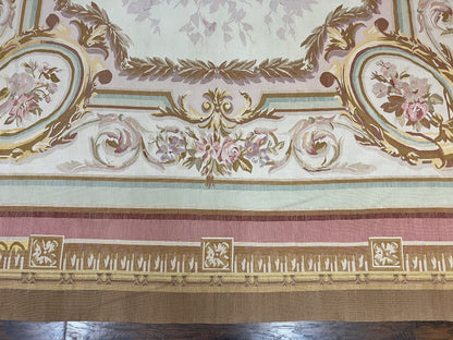 Premium Aubusson Rug 11x15 Wool Handmade Vintage European Flatweave Savonnerie Carpet