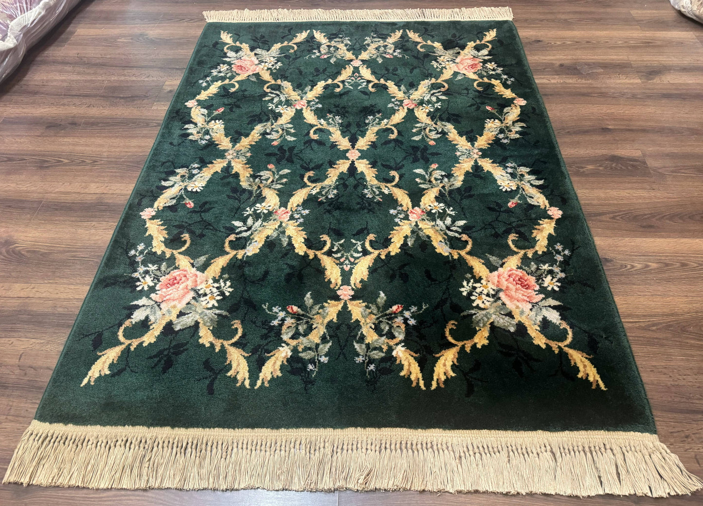 Karastan Garden of Eden Rug 4x6 Green Savonnerie Vintage Carpet