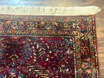 Antique Persian Sarouk Rug 3 By 5 Hand Knotted Wool Carpet Red 1920s