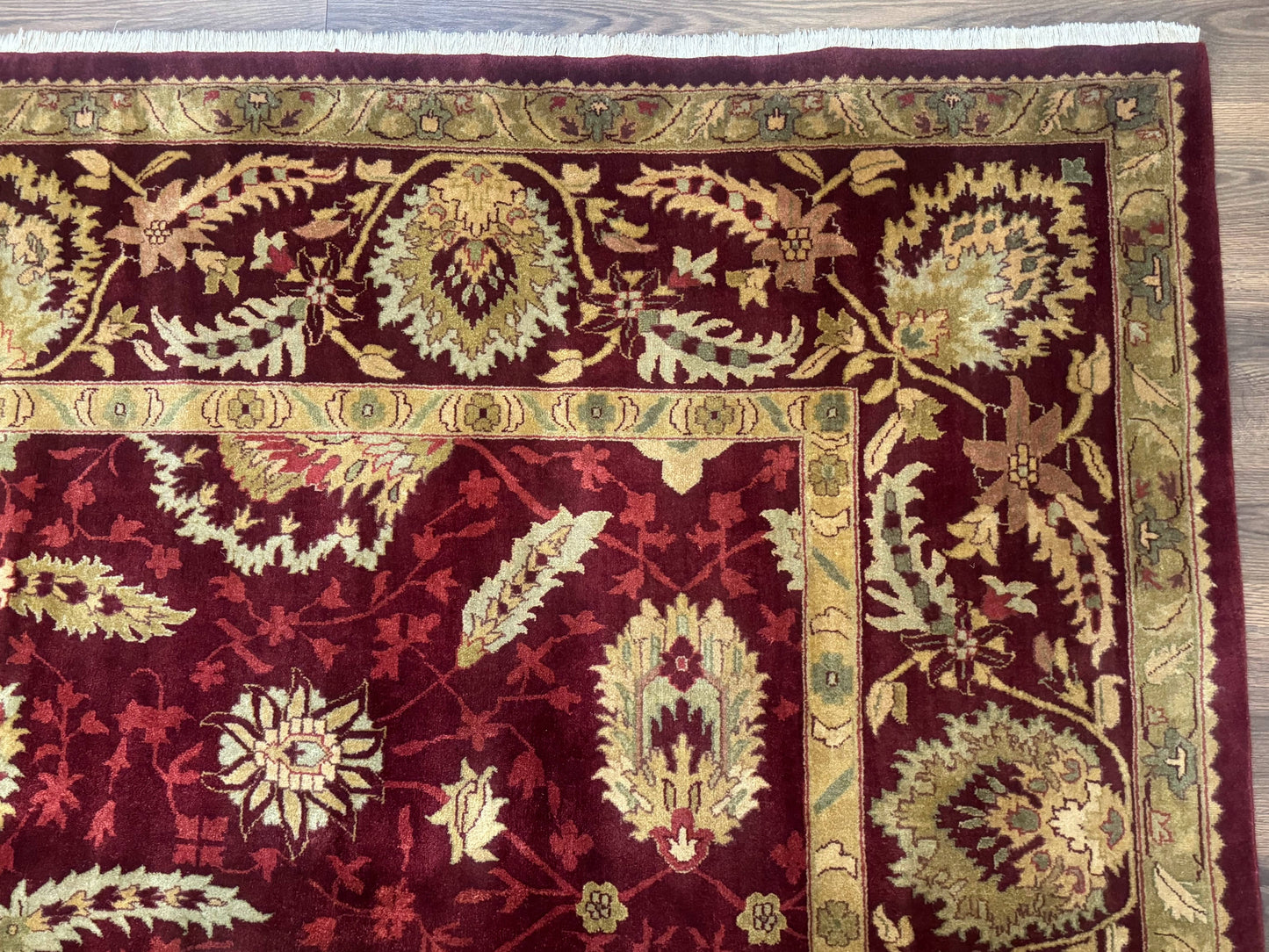 Indo Mahal Rug 9x12, Allover Pattern, Dark Red, Traditional Wool Area Rug