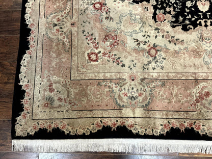 Pak Persian Tabriz Rug 8.6 x 11.6, Black Pink, Traditional Elegant Formal Oriental Carpet, Dining Room Rug, Fine 225 KPSI
