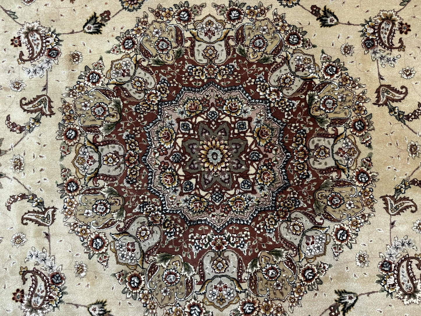 Sino Persian Rug 8x10, Wool and Silk Highlights, 290 KPSI, Floral Medallion