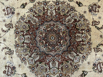 Sino Persian Rug 8x10, Wool and Silk Highlights, 290 KPSI, Floral Medallion