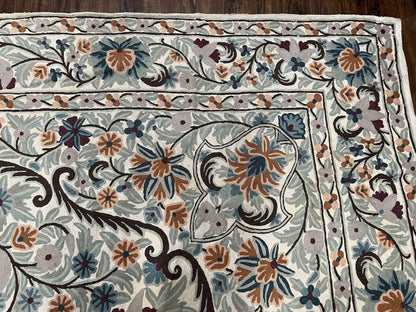 Hand Stitched Wool Rug Chain Stitched 9x12 Vintage Indian Medallion Rug