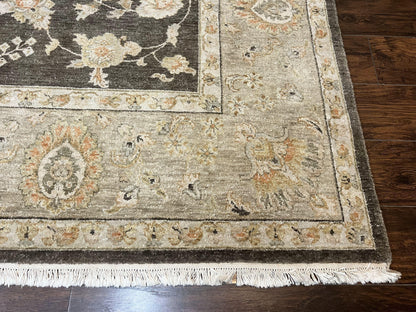 Indo Persian Rug 9x12 Hand Knotted Wool Vintage Floral Dark Brown Carpet