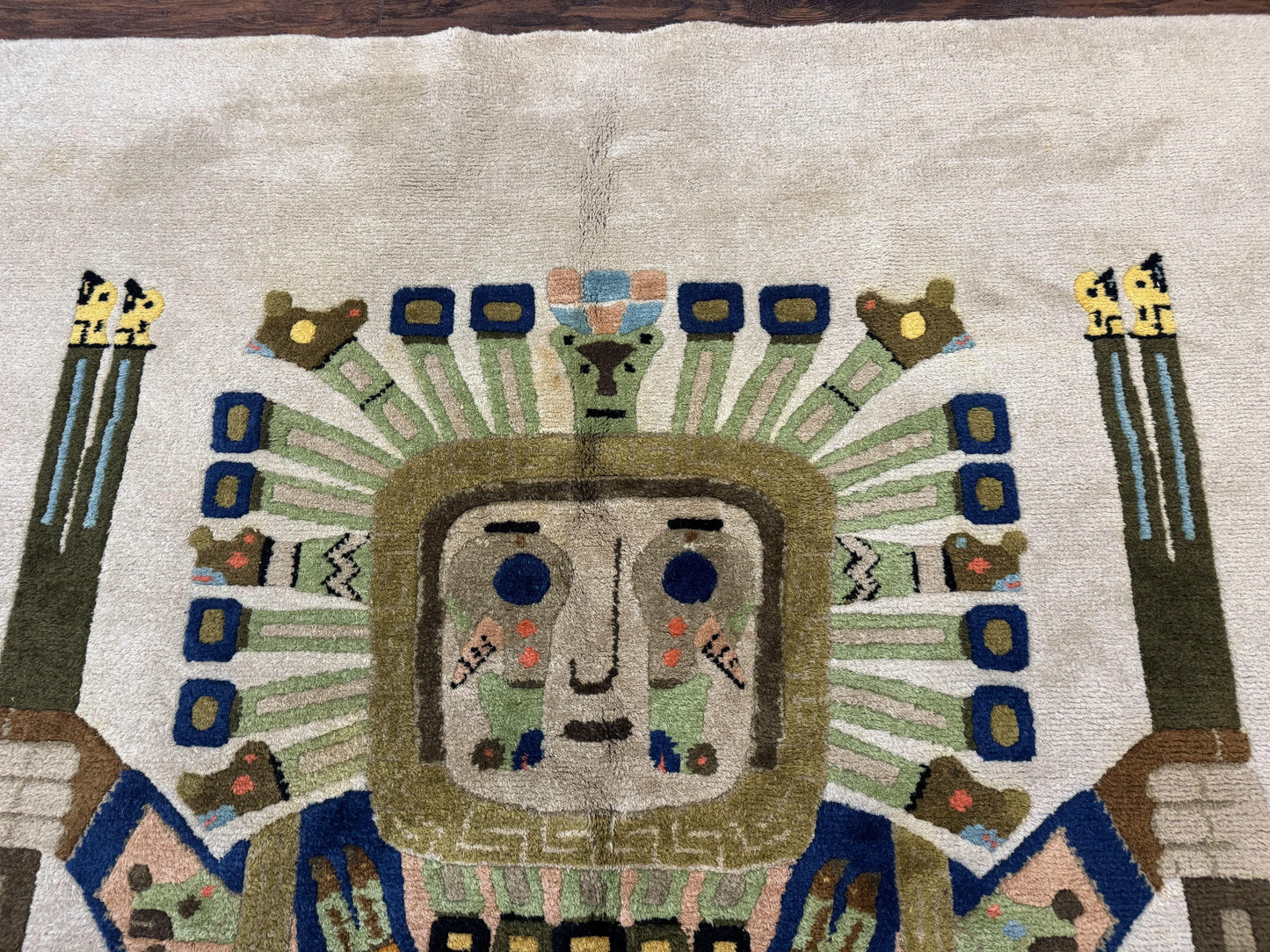 South American Rug 6x7, Unique Native American Design, Ivory, Ecuador Rug, Handmade Wool