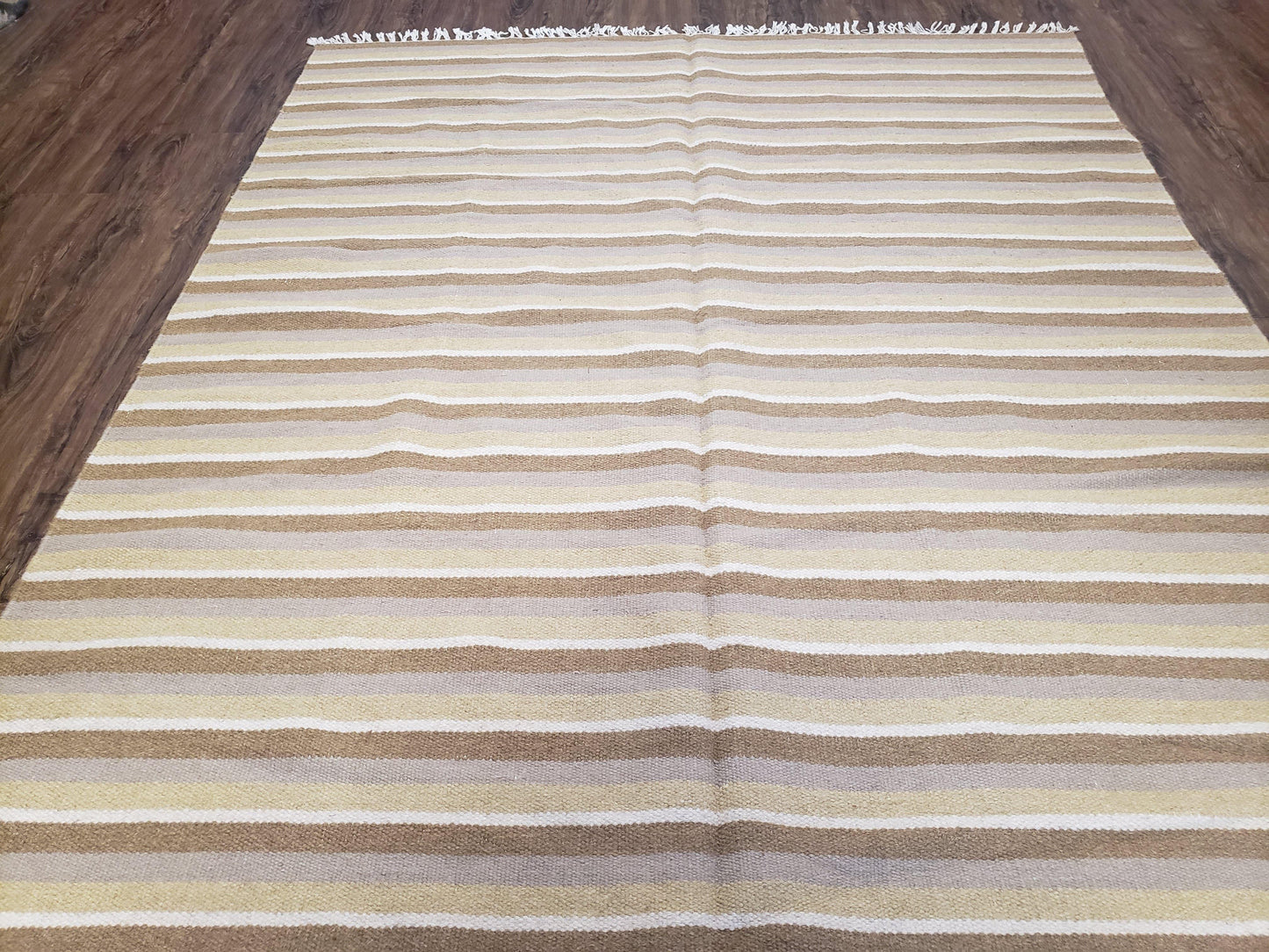 New Indian Striped Blanket, Multicolor Earthern Tones Kilim Rug, Wool Handmade South American Style Blanket, Queen Sized Bedspread 5x8 - 6x8