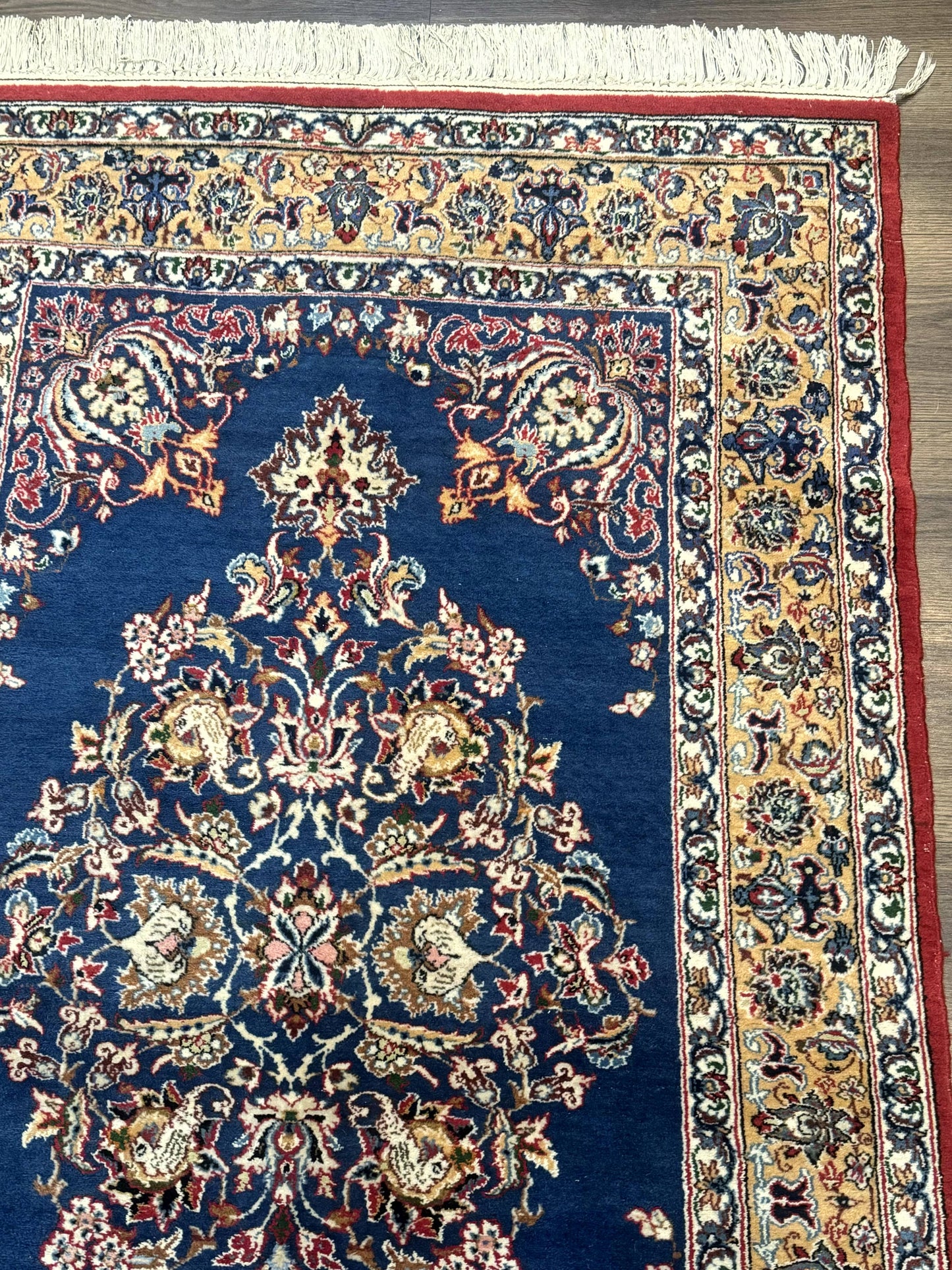 Blue Persian Qum Rug 3.6 x 5 Floral Medallion Navy Field 310 KPSI