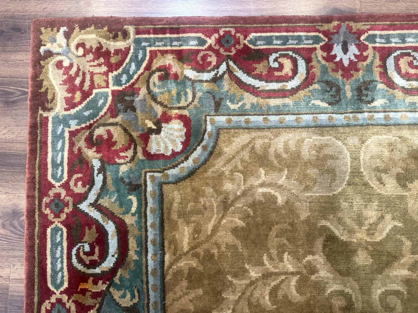 Tibetan Aubusson Rug 6x9, Gold-Beige, Soft Wool Pile, Handmade