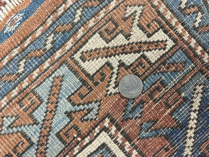 Turkish Kazak Rug 3x4 Wool Hand Knotted Vintage Carpet Geometric Tribal Motif