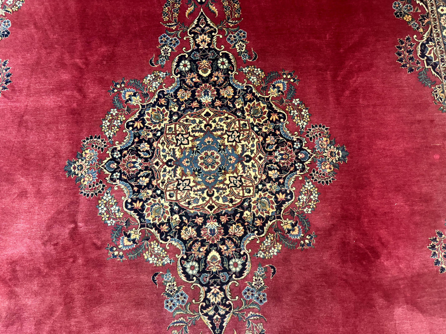 Persian Kashan Rug 9x12, Traditional, Semi Open Field, Red, Signed By Master Weaver, Antique Rug