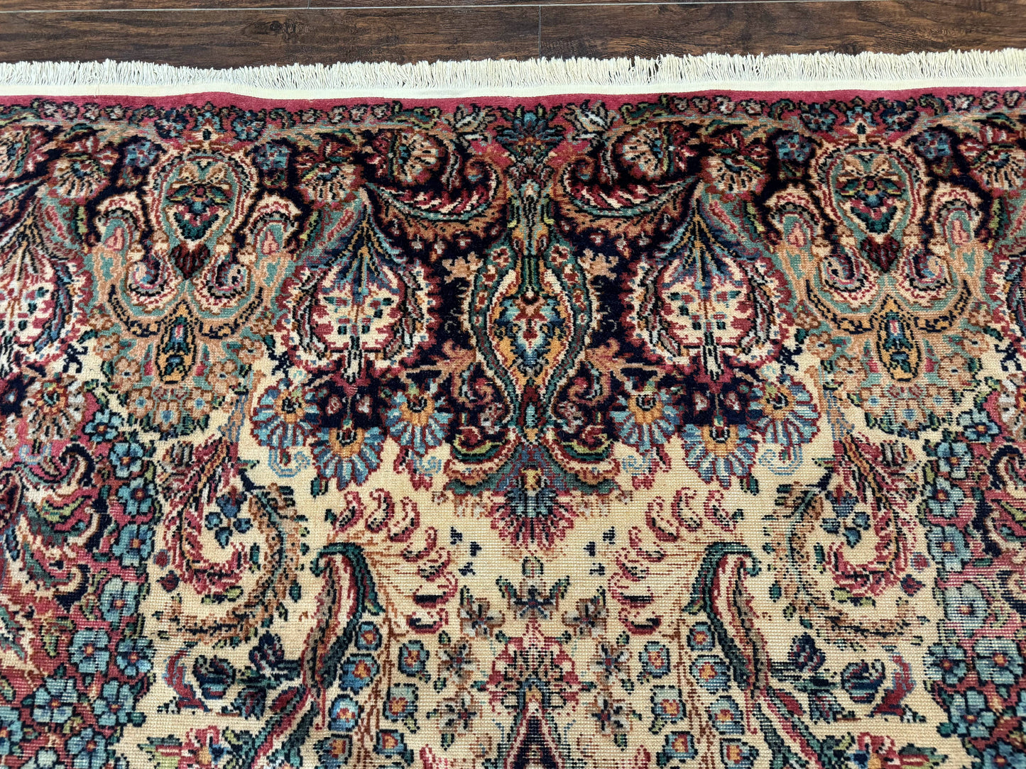 Antique Karastan Kirman Rug Imperial Kirman Ivory Eight Point Eight By Twelve Power Loomed Wool