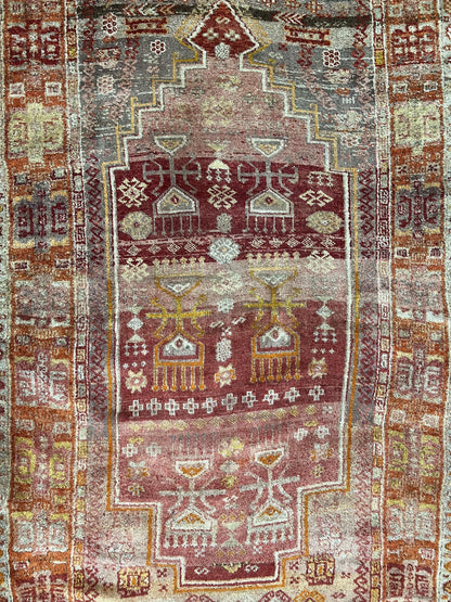 Antique Turkish Melas Rug 4x7 Hand Knotted Wool Area Rug Tribal Geometric