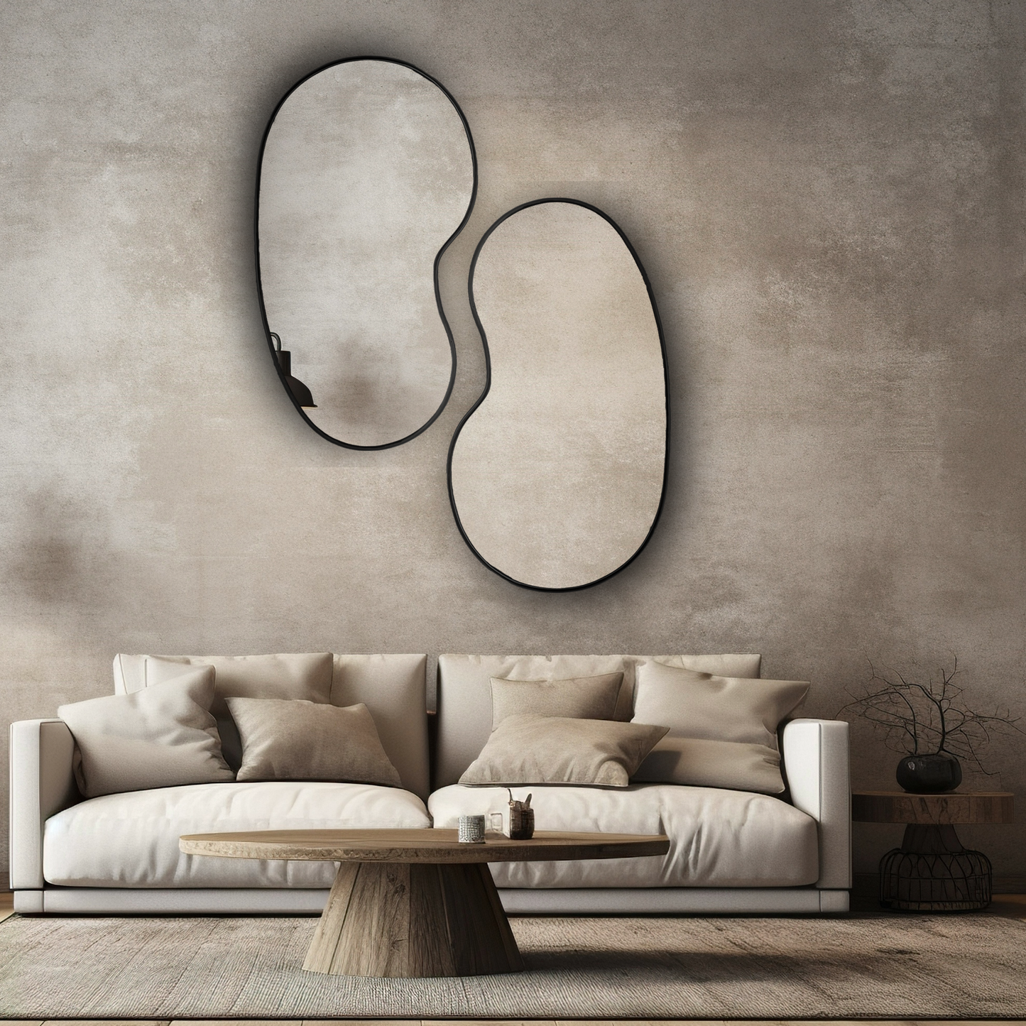 Miroir Kidny en laiton non laqué, miroir noir.