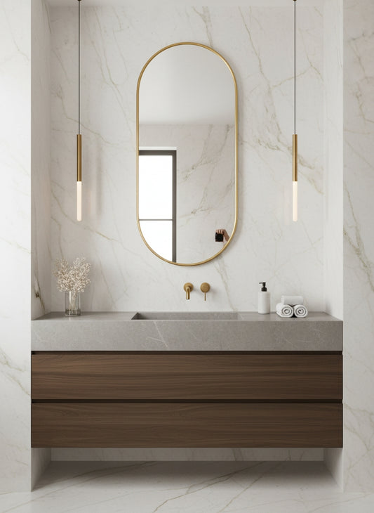 Tall capsule brass mirror 