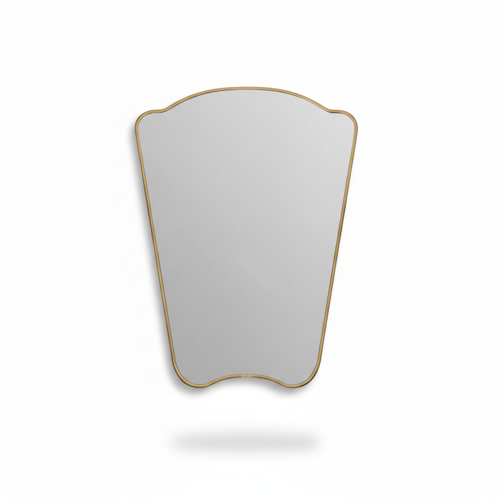 Italian irregular brass wall mirror isolated on neutral background