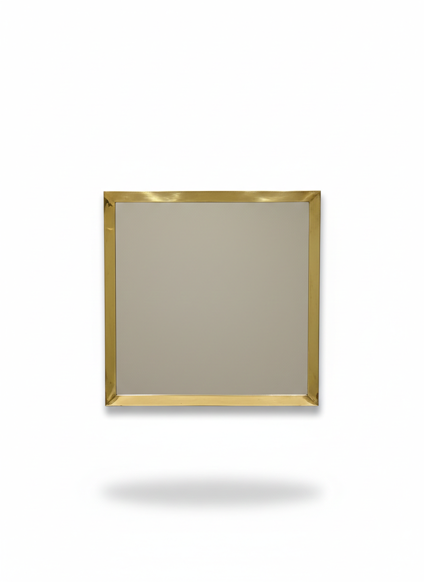 Minimalist gold square wall mirror on white background