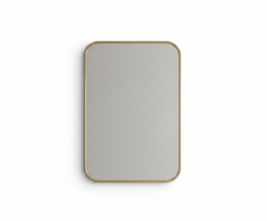 brass rectagular mirror on white background 