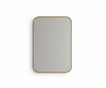 brass rectagular mirror on white background 