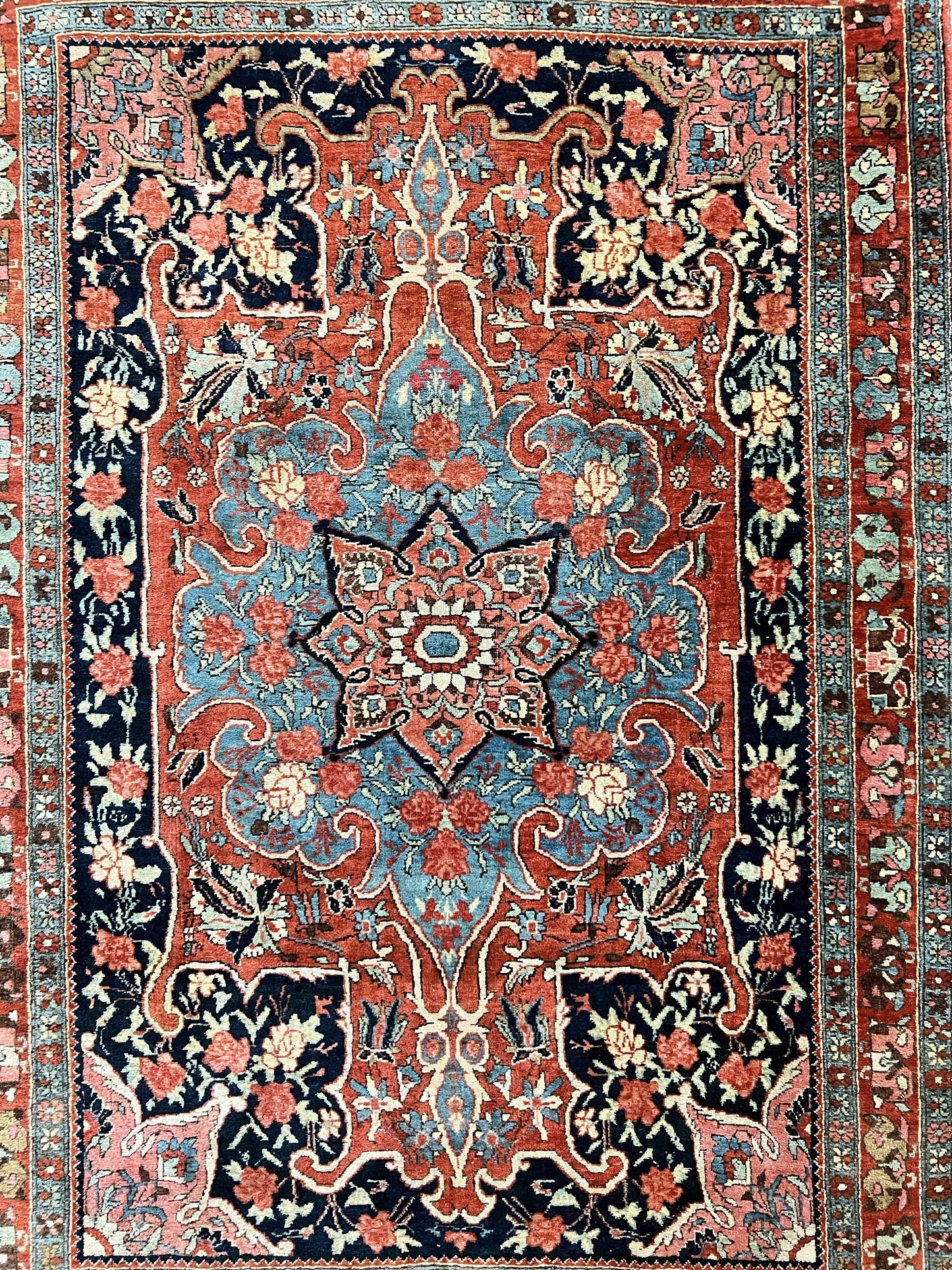 Persian Bidjar Rug 4x5 Hand Knotted Wool Carpet Red And Blue Antique
