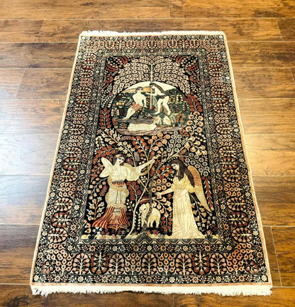 Stunning Sino Persian Pictorial Rug 2.7 x 4, Garden of Eden Adam & Eve Tree of Life Design, Extremely Fine 580 KPSI, Masterpiece