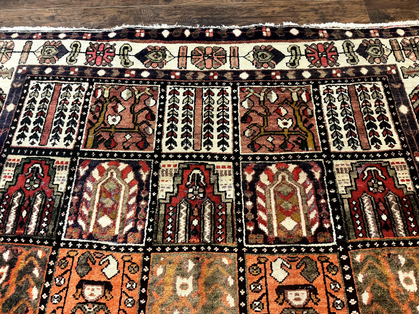 Persian Bakhtiari Tribal Rug 7x10 Hand Knotted Wool Panel Vintage Semi Antique