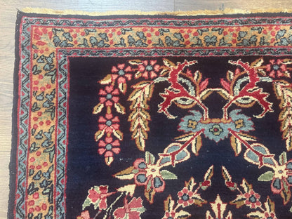 Persian Kerman Rug Antique Navy Blue Floral 2 Ft 8 In By 4 Ft Hand Woven