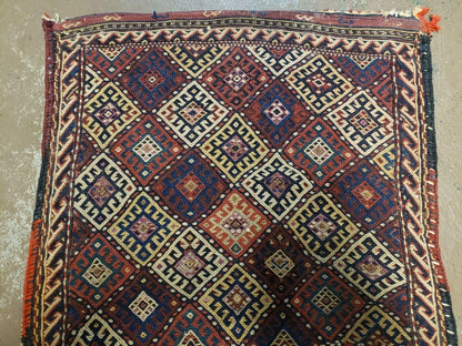 Antique Handmade Tribal Wool Rug 26x56 Inches Tobreh Double Bag Authentic